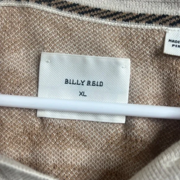 Billy Reid Knit Polo Shirt XL Tan Cream Patterned Short Sleeve Luxury Men - Picture 3 of 5